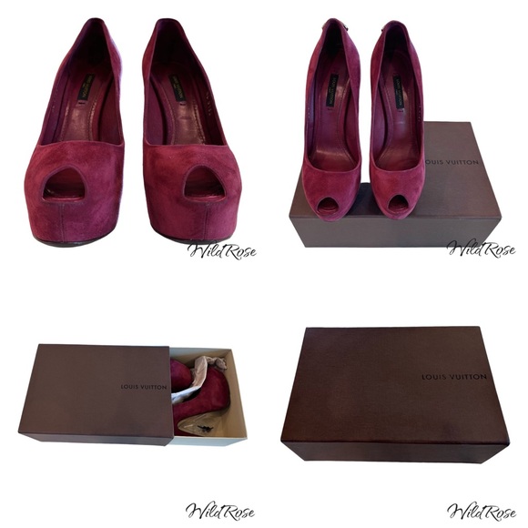 LOUIS VUITTON BURGUNDY SUEDE “OH REALLY” PEEP TOE LV PADLOCK GOLD HEEL PUMPS 36 - Picture 17 of 17